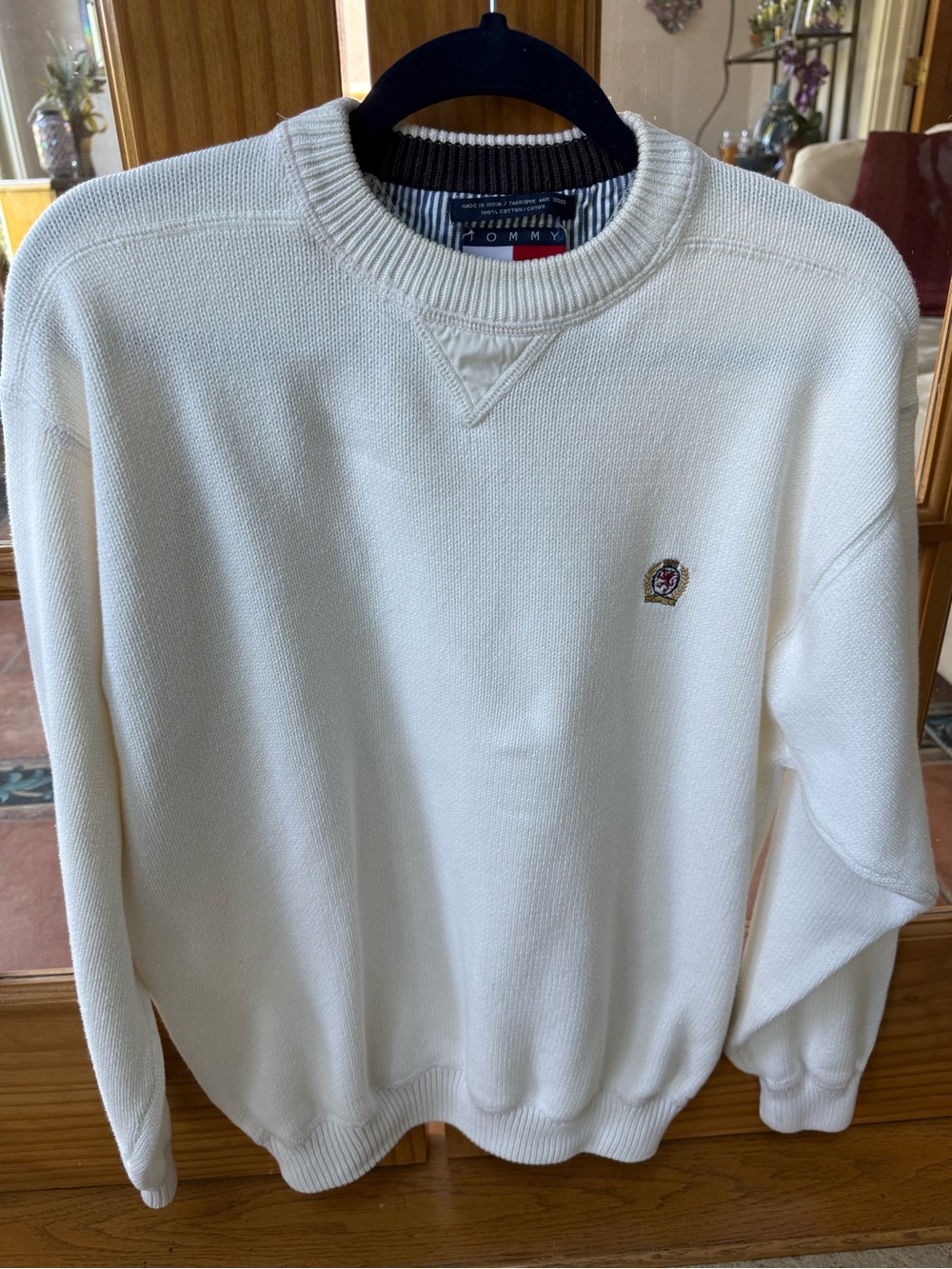 Tommy Hilfiger Cream Crewneck Sweater with Crest Logo